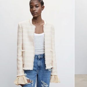 MANGO Tweed jacket with ruffled cuffs